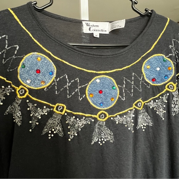 VTG Western Connection Embroidered Top Gray SZ M Beaded Retro Boho Hipster - Picture 4 of 11